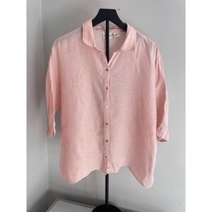 Rachel Zoe 100% Linen Button Down Shirt Women's L Pink LS Boxy Relaxed Top